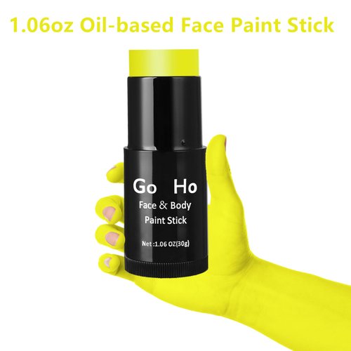 Go Ho Cream-Blendable Yellow Face Paint Stick (1.06 oz),Full-coverage Yellow Body Paint Stick for Adults Children Halloween Cosplay SFX Makeup,Waterproof Yellow Eye Black Stick