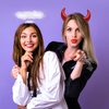 U-Zomir Angel Halo and Devil Horns Headband Set, White Feather Angel Halo Headband and Glitter Red Devil Horns, Halloween Angel and Devil Costume Accessories for Women Adults Cosplay Party Supplies