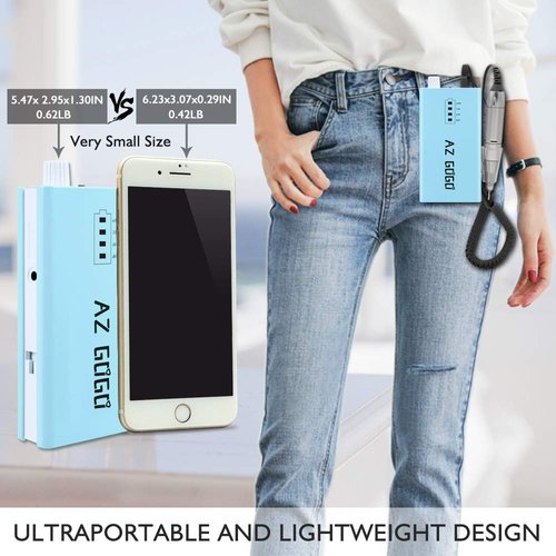 30000RPM Portable Nail Drill Machine, AZ GOGO Professional Rechargeable Electric Efile Nail Drill for Acrylic Gel Nails, Manicure/Pedicure, Polishing, Cuticle - Salon or Home Use（Blue）