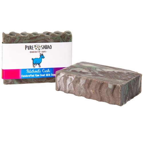 PURE SABAO Pure Sabao Patchouli Cush – Goat Milk Soap - Handmade Natural Soap - Sandalwood Essential Oil, golden brown, approx.4.5 Ounce