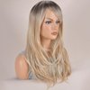 Vieuinaux Blonde with Dark Roots ombre Wigs With Bangs,Long Wavy Straight Blonde Wigs for Women Heat Resistant Synthetic Wigs For Daily (Ombre Blonde Wave)