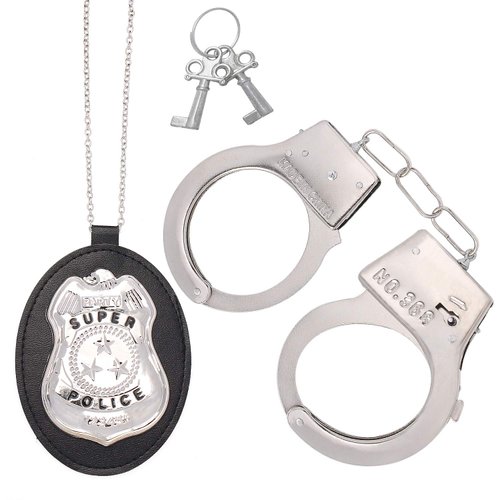Beelittle Police Handcuffs Police Badge Role Play Set for Swat Detective FBI Halloween and Police Costume Dress up Party Favor Supplies (B)