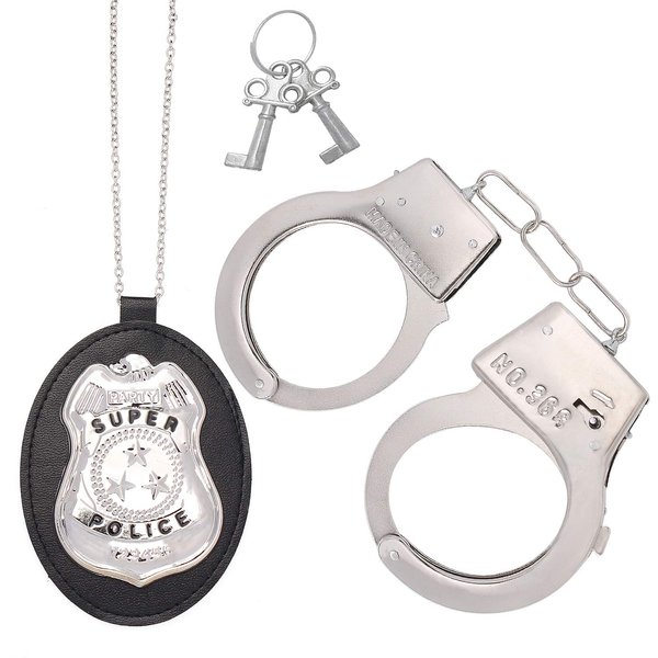 Beelittle Police Handcuffs Police Badge Role Play Set for Swat Detective FBI Halloween and Police Costume Dress up Party Favor Supplies (B)