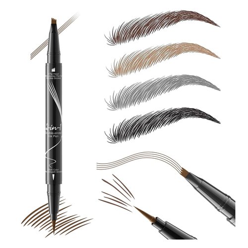 Hair-like Effect Brow Pen, Dual-ended Eyebrow Microblading Marker and Eyeliner, Eye Makeup by “Linble” (#3 Gray)