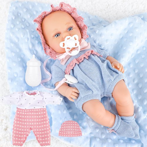 deAO Baby Doll Set,14 inch Vinyl Doll Toys with 2 Set Clothes,Doll Feeding Accessories,Interactive Dolls Kids Pretend Play Toys Baby Dolls for 3 4 5 Girls