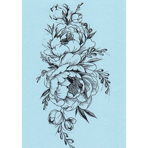 DaLin 4 Sheets Black Flower Temporary Tattoos Fake Tattoos for Women (Peony Flower)