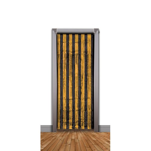 Forum Novelties Metallic Orange, Black Foil Fringe Curtains 3 Feet X 8 Feet Pkg/1