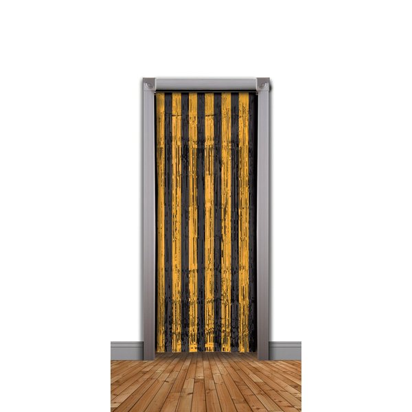 Forum Novelties Metallic Orange, Black Foil Fringe Curtains 3 Feet X 8 Feet Pkg/1