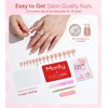 Morily Light Pink White French Tip Press on Nails, 30Pcs Long Coffin Thicker Fake Nails Reusable False Nails with Design, Glossy Acrylic Stick on Nails for Women, 15 Sizes, Include Glass File