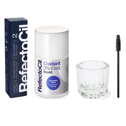 RefectoCil Blue Black (#2) Hair Tinting Kit Includes Cream Hair Dye + Mixing Brush &amp; Mixing Dish