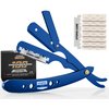 Utopia Care Professional Barber Straight Edge Razor Safety with 100-Pack Blades - 100 Percent Stainless Steel (Blue)