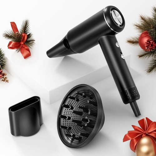 Hair Dryer with Diffuser for Curly Hair - 200M Ions Blow Dryer with Curl Care Mode, Portable Small Compact Travel Hair Hair Dryer Lightweight Quiet, Professional High Speed Brushless Motor, Black