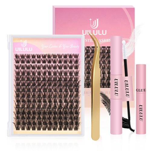 Lash Clusters Kit D Curl Eyelash Extension Kit DIY Lash Extension Kit 140 Count Lash Clusters 9-16mm Cluster with Lash Bond and Seal Lash Applicator Lash Glue