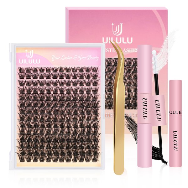 Lash Clusters Kit D Curl Eyelash Extension Kit DIY Lash Extension Kit 140 Count Lash Clusters 9-16mm Cluster with Lash Bond and Seal Lash Applicator Lash Glue