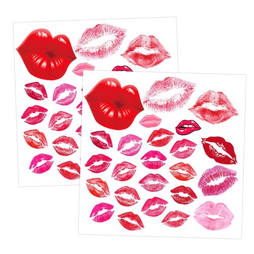 2 PCS Lip Print Temporary Tattoo Stickers Valentine's Day Kiss Lips Temporary Tattoo Stickers Fake Tattoos for Women Men, Halloween, Mother’s Day, Valentine's Day and Cosplay, 6x6 In
