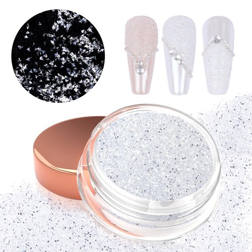 Laza 1.5g/0.05oz Diamond Nail Glitter Reflective Glitter Rhinestones Diamond Dust Pixie Crystals for Nails Holographic Nail Powder Triangle Glitter Decorations for Nail Art Tips Manicure - White