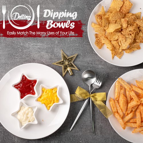 Star Soy Sauce Dish - Delling Dipping Bowls/Dish, Ceramic Dipping Sauce Cups for Soy Sauce, Sushi Sauce, Condiment, BBQ, Small Pinch Bowls, Set of 6, White, 1.2 Oz for America Anniversary