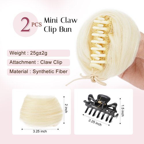 Foaoit 2PCS Hair Buns Clip On Hairpieces for Women with Thining Hair Fake Bun Hair Extensions Small Space Buns for Kids Black Hair Piece Set (Light Bleach Blonde)
