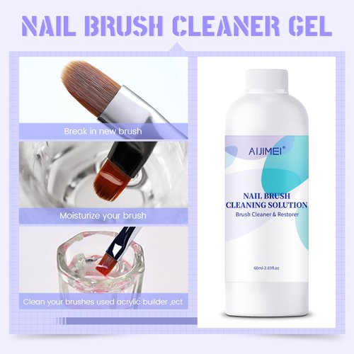 AIJIMEI Nail Brush Cleaner Gel Restorer Solution Acrylic Nail Brush Cleaner Gel Quickly Clean for Acrylic Nail Brushes,Glitter Gel Nail polish Brushes,Builder Hard Gel Brush (60ML)