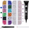 BELLEBOOST Nail Art Rhinestone Glue Gel&2 Boxes Flatback Gems Kit, 1 Tube of 15ml Rhinestone Gel Glue+Colorful Gems+Flat Back Round Glass Crystal AB&Clear Gemstones with Pickup Tools