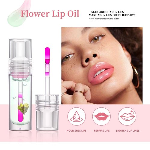 AKARY Color Changing Flower Lip Gloss Lip Oil pH-Activated, Long Lasting Hydrating Lip Glow Oil Moisturizing Lip Gloss for Women Girls, Non-Stick Lip Oil for Dry Lips, 04
