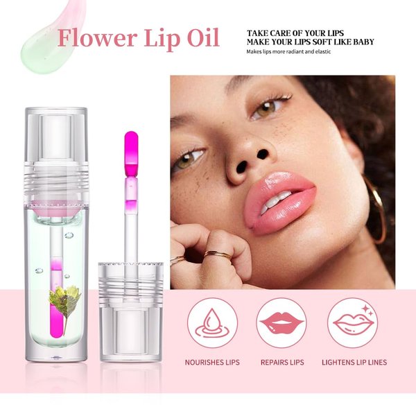 AKARY Color Changing Flower Lip Gloss Lip Oil pH-Activated, Long Lasting Hydrating Lip Glow Oil Moisturizing Lip Gloss for Women Girls, Non-Stick Lip Oil for Dry Lips, 04