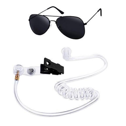 Cosplay Toy Spy Earpiece Headphones and Sunglasses,Spy Costume Men in Black Costume Accessories Fake Ear Piece and Sunglasses Secret Service Security Guard Ear Piece Costume Accessory Kit Spy Stuff