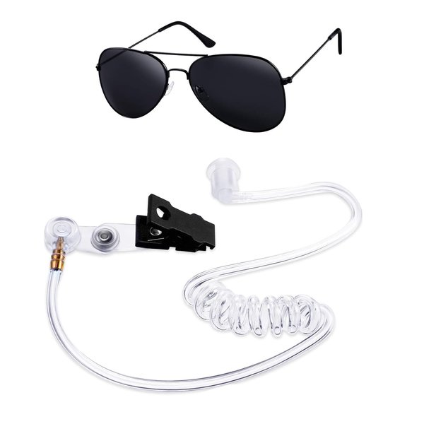 Cosplay Toy Spy Earpiece Headphones and Sunglasses,Spy Costume Men in Black Costume Accessories Fake Ear Piece and Sunglasses Secret Service Security Guard Ear Piece Costume Accessory Kit Spy Stuff
