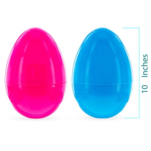Set of 2 Pink and Blue Giant Jumbo Size Fillable Plastic Easter Eggs, 10 Inches