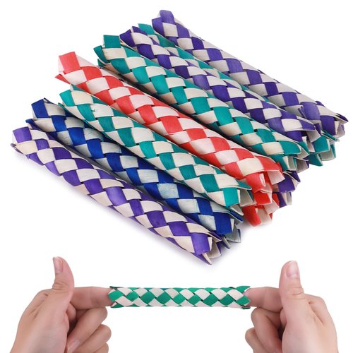 Piriuuo 24 Pieces Chinese Finger Trap Pet Bird Chew Toy Classic Bamboo Finger Trap Birds Foraging...