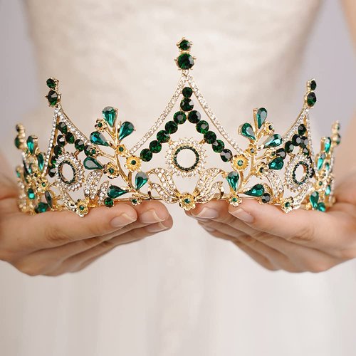 JWICOS Crystal Pearl Tiara for Girls Crown for Women Tiara for Women Elegant Princess Queen Crown Tiara for Halloween Pageant Birthday Pageant Prom Wedding Bridal Tiara for Bride (Green)