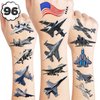 Generic 113 PCS Jet Birthday Party Decorations Fighter Jet Party Favors Supplies Aircraft Plane Airplane Military Tattoos Stickers for Kids Boys Girls Rewards Prizes, Grey, Black