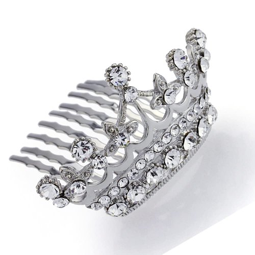 Decorative Hair Comb Miniture Princess Tiara Rhinestone Crystal Flowers Bridal Hair Comb, White
