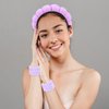 Ondder 10 Pcs Spa Headband and Wristband Set with Poder Puffs Spa Headband for Washing Face Makeup Headbands Purple Bubble Headband Skin Care Face Wash Sponge Puffy Head Bands Headband for Women Girls