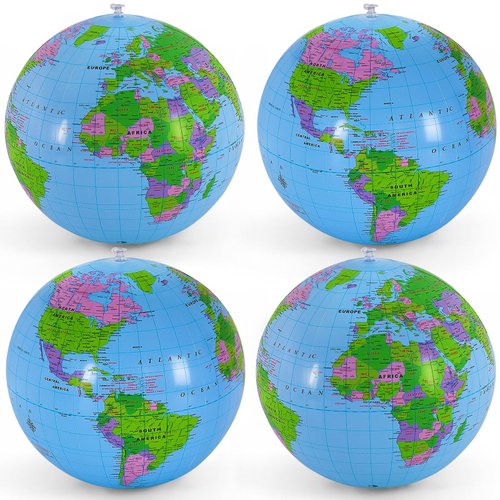 YOTHORN 4 Pcs 16 Inch Inflatable Globe,Blow up World Globe Beach Ball,Inflatable Earth Beach Ball for Beach Playing or Teaching,Party Bags,Summer Pool Party,PVC Material
