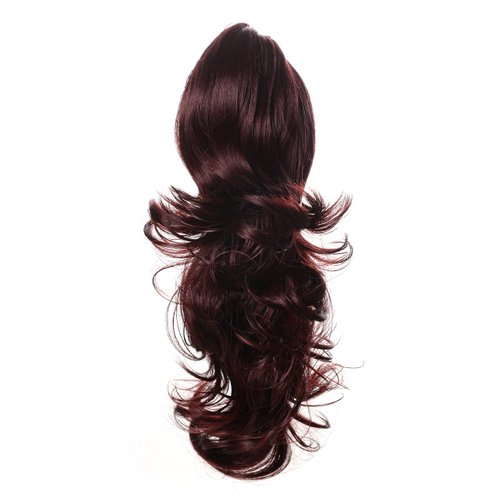 Onedor 15" Synthetic Fiber Curly Ponytail Hair Extension hairpiece with Clip-in Jaw Clips, Dual-Use Hair Extensions (99T-Wine Red)