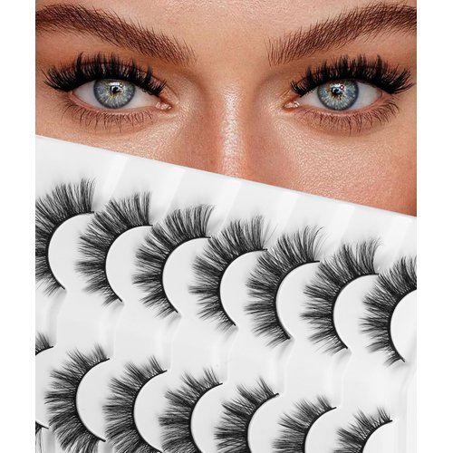 Natural Lashes Short Eyelashes Small Lashes 3D Mink Eyelashes Reusable Lightweight Short Natural Eyelashes Includes 7 Pair Reusable Strip Lashes (5D12)