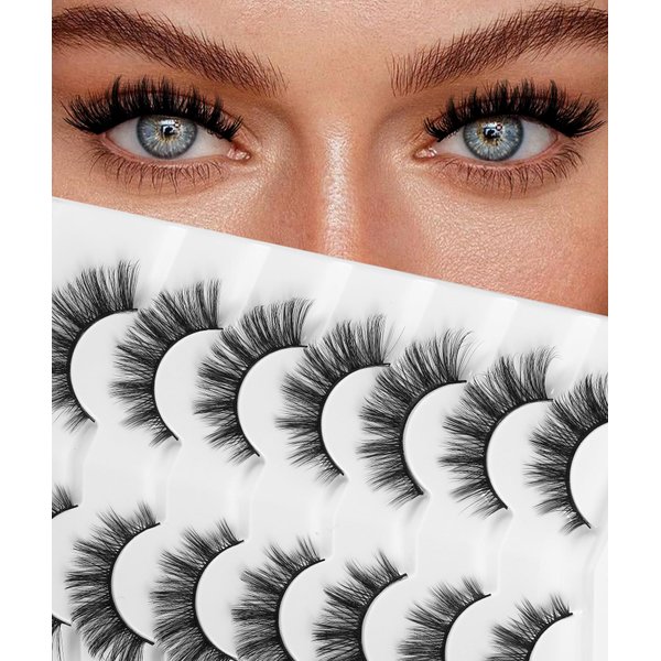 Natural Lashes Short Eyelashes Small Lashes 3D Mink Eyelashes Reusable Lightweight Short Natural Eyelashes Includes 7 Pair Reusable Strip Lashes (5D12)