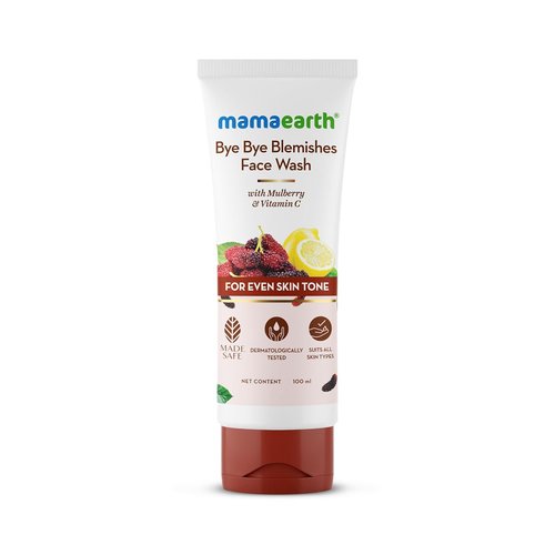 MAMAEARTH Bye Bye Blemishes Face Wash | Helps Reduce Scars & Marks | Gently Exfoliates Dead Skin Cells | Vitamin C & Mulberry Infused Facial Cleanser | 3.38 Fl Oz (100ml)