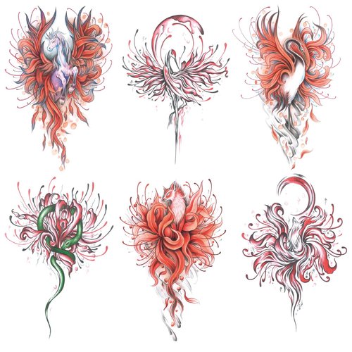 Oottati 6 Sheets Arm Waterproof Temporary Tattoos Fire Horse Crane Snake Fox Bianan Flower