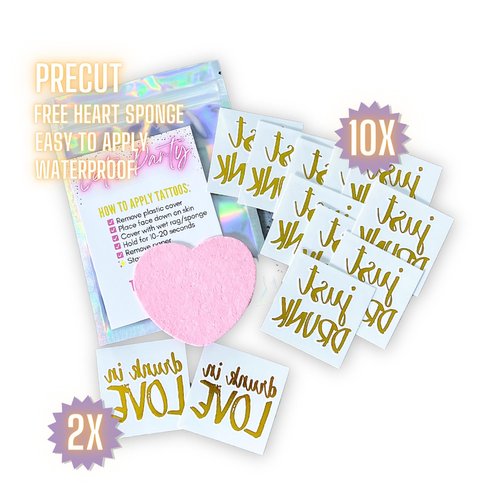 Bachelorette party favors - Drunk in LOVE, bridal party, bridesmaid tattoo, bride, hens party, wedding party, SET OF 12 gold tattoos