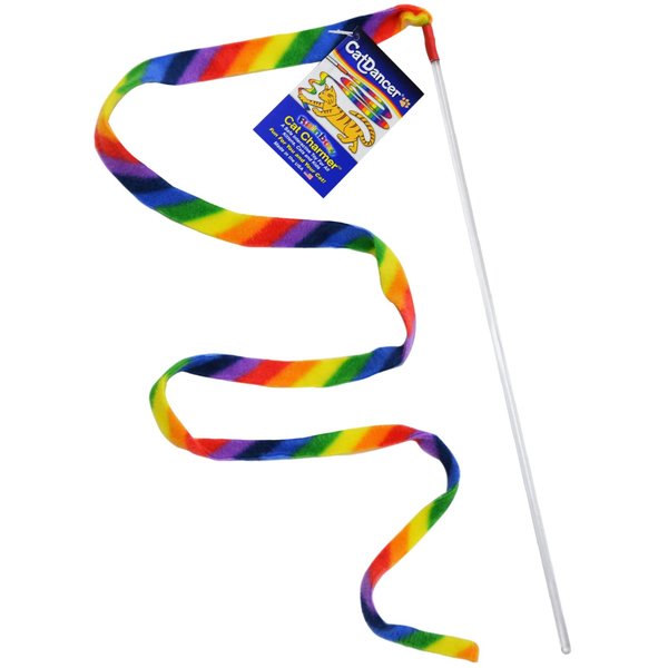 Cat Dancer Products Rainbow Cat Wand Charmer, Safe Teaser Wand for Indoor Cats & Kittens, Flexible Exercise Toy Made of Multicolor Fabric Ribbon, For Medium Breeds