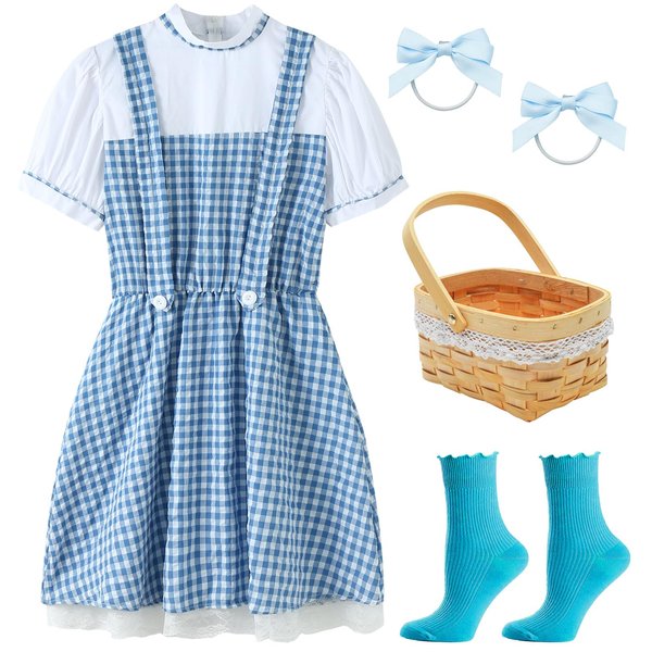 UIMLK Halloween Costumes for Girls Blue Gingham Dress Wizard of oz Dorothy Book Storybook Character Outfits,5-7yr