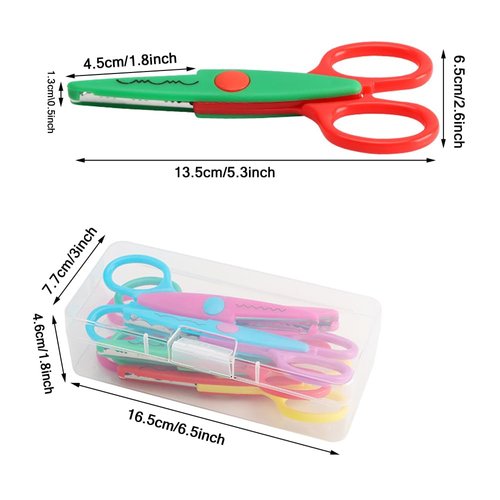 LZBRDY 6 Pairs Decorative Paper Edge Scissors Set, Craft Scissors and Safe Scissors Colourful Craft Art Scissors Toddler Scissors for DIY Photos Album Scrapbooking with Storage Box