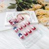 4th of July Press on Nails Short Square, French Tip Fake Nails Red Blue Nail Tips with Stars Nail Glitter Glue on Nails Independence Day False Nails Full Cover Nude Pink Stick on Nails for Holiday