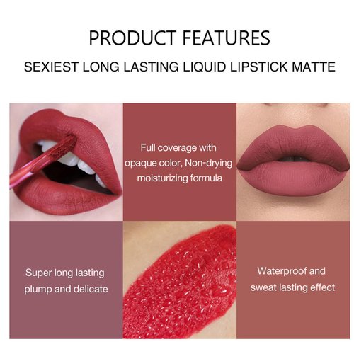 charnova 6 Pcs Matte Lip Glosses Collection Long Lasting Non-stick Cup Waterproof Lip Gloss Lipstick Set For Girls Teens Women