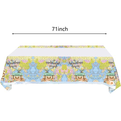 Hzleyw 2 Pcs Adventure World Awaits Tablecloth, The Adventure Begin Birthday Party Supplies Decorations–Adventure Party Table Cover (70.9" x 42.5")