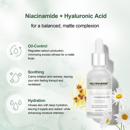 Neutriherbs 4% Niacinamide Serum for Face the Ordinary + HA,Effectively Work to Control Excess Facial Oil, Minimize the Pores and Prevent Breakouts, Best Niacinamide Serum For Oily Skin