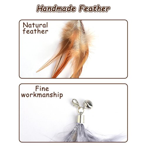CAPHONT Cat Feather Toys Refills Cat Wand Replacement Feathers 6 PCS Handmade Cat Toy Feather Refills for Cat Wand Attachments Interactive Feather Cat Toy for Indoor Cats