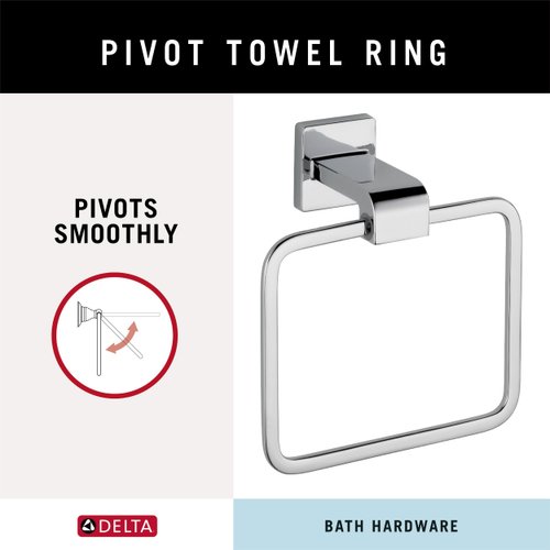 Delta 77546 Ara Wall Mount Square Closed Towel Ring Bath Hardware Accessory in Polished Chrome